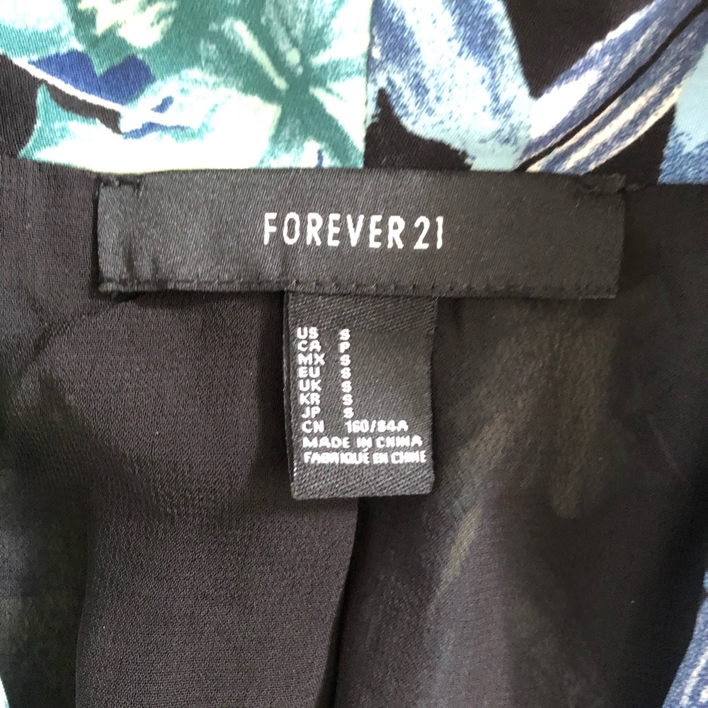 Forever 21 Blue Green Black Floral Leaf Blazer - Picture 4 of 5